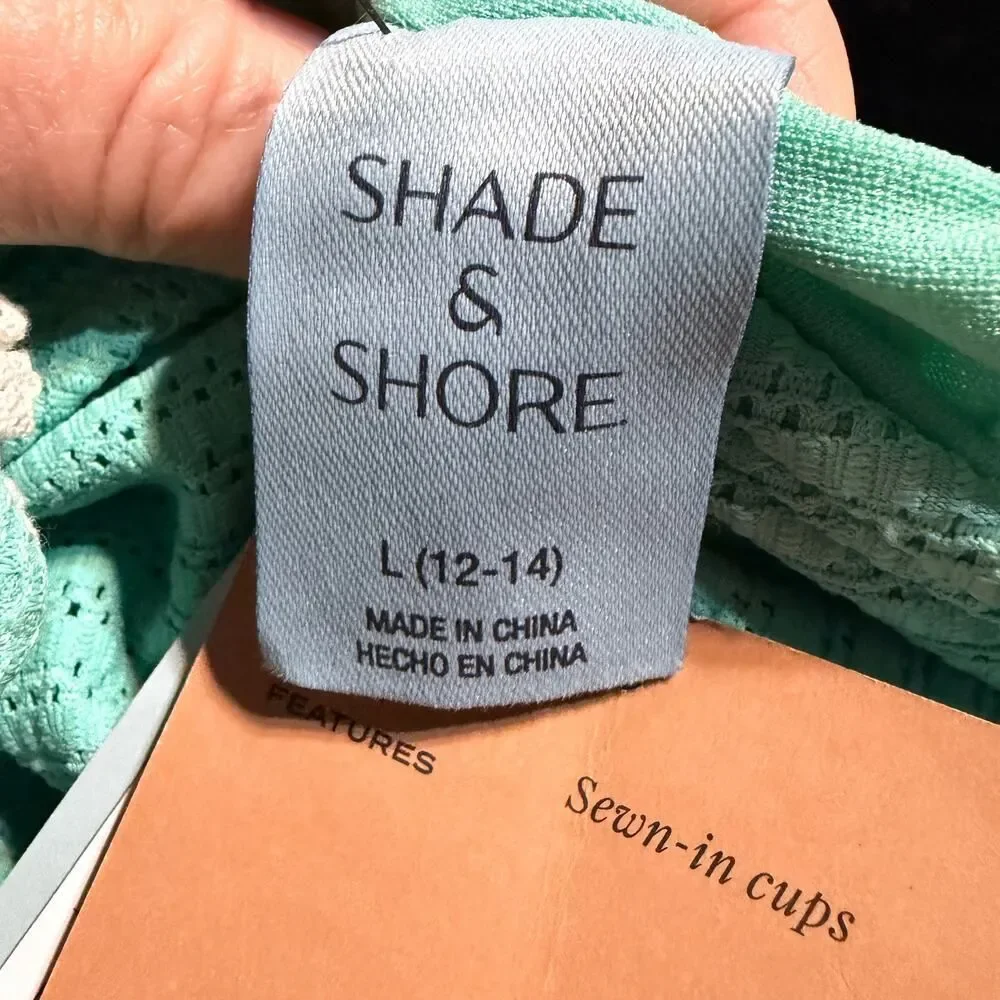 Shade & Shore Aqua Textured Lace High Leg One Piece Swimsuit Large